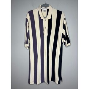 Bachrach Mens Vintage Vertical Stripe Polo Shirt Medium Blue Purple Cotton 90s